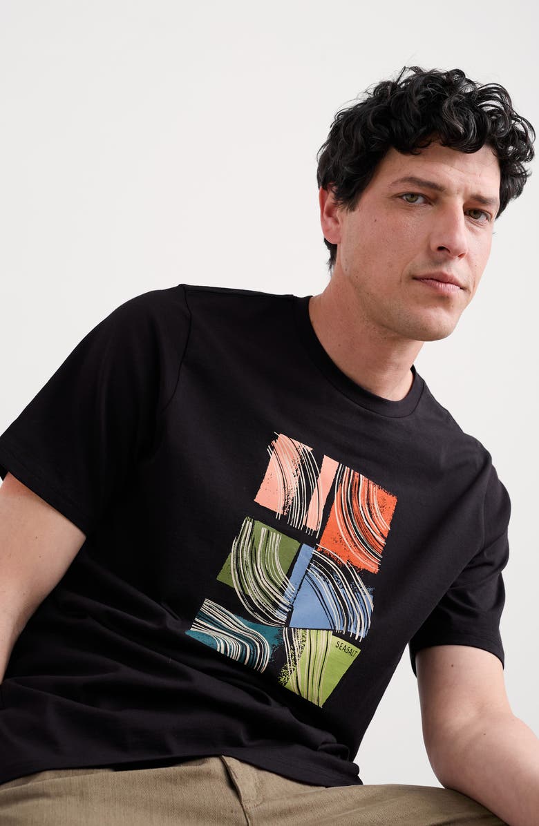 Seasalt Cornwall Midwatch Organic Cotton Graphic T-Shirt, Alternate, color, Collage Wave Onyx
