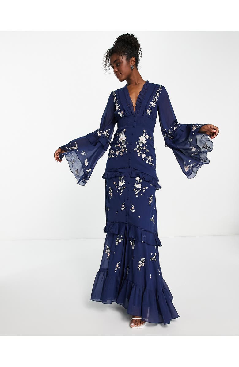 ASOS DESIGN Floral Embroidered Long Sleeve Maxi Dress, Alternate, color, 