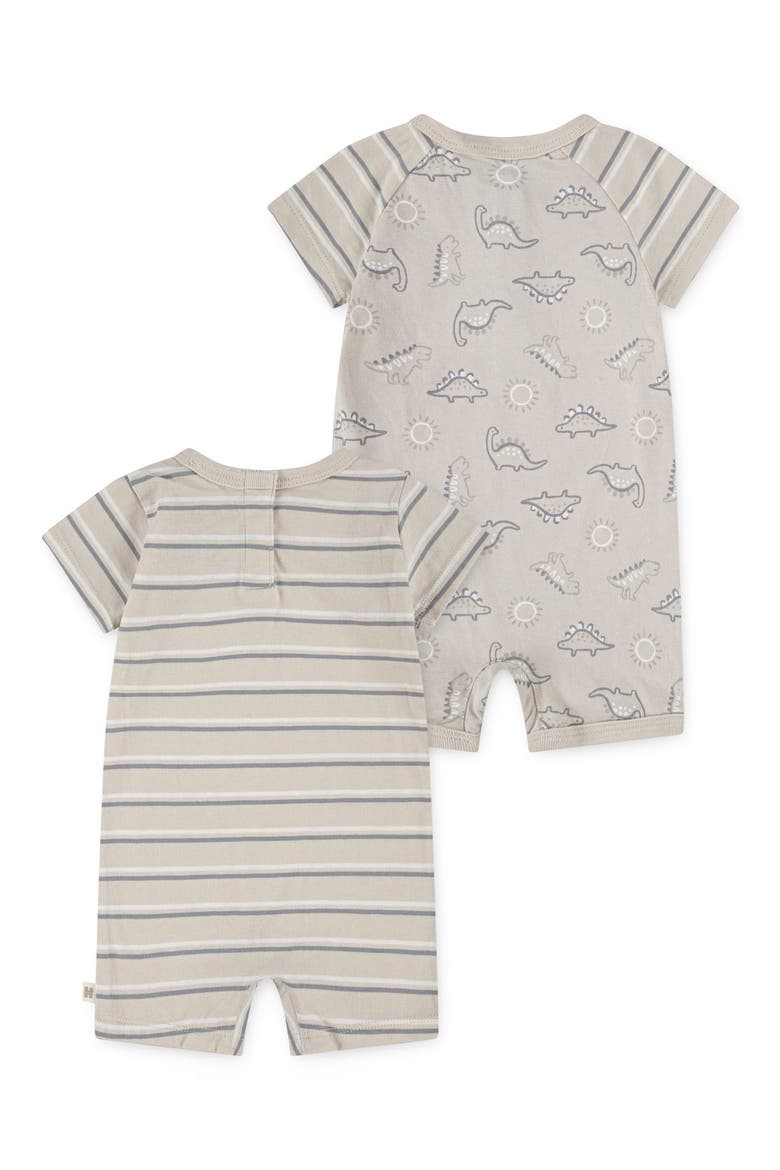 2-Pack Dino Stripe Short Sleeve Rompers, Alternate, color, HUGGIES FRENCH OAK