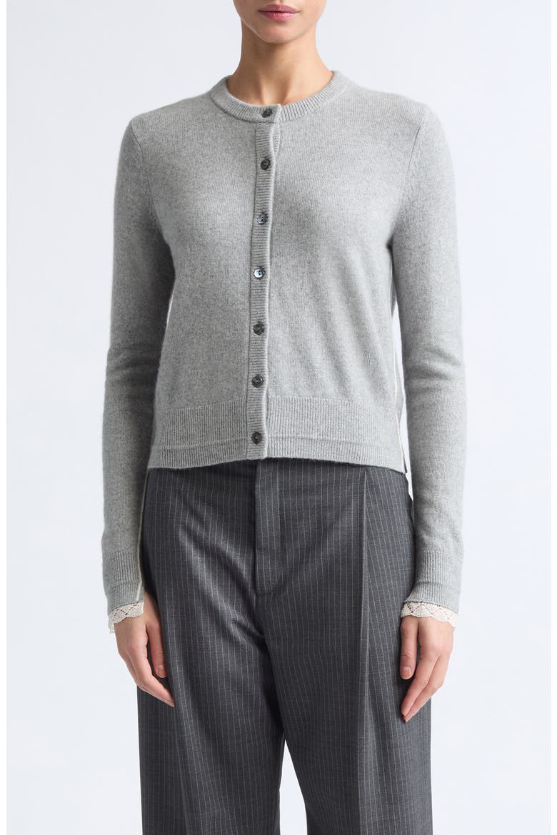 Lace Trim Recycled Cashmere Blend Cardigan, Main, color, GREY LACE