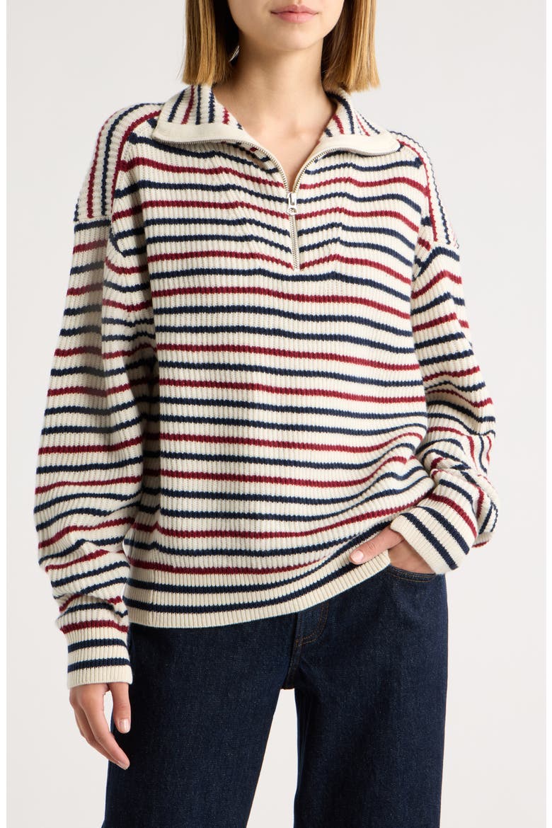 Georgie Stripe Wool Quarter Zip Sweater, Main, color, IVORY MULTI