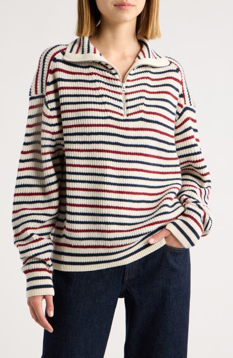 Georgie Stripe Wool Quarter Zip Sweater