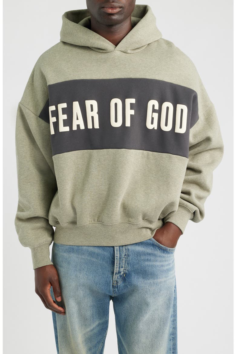 Paneled Relaxed Crop Hoodie, Main, color, SEAL HEATHER/ IRON GREY
