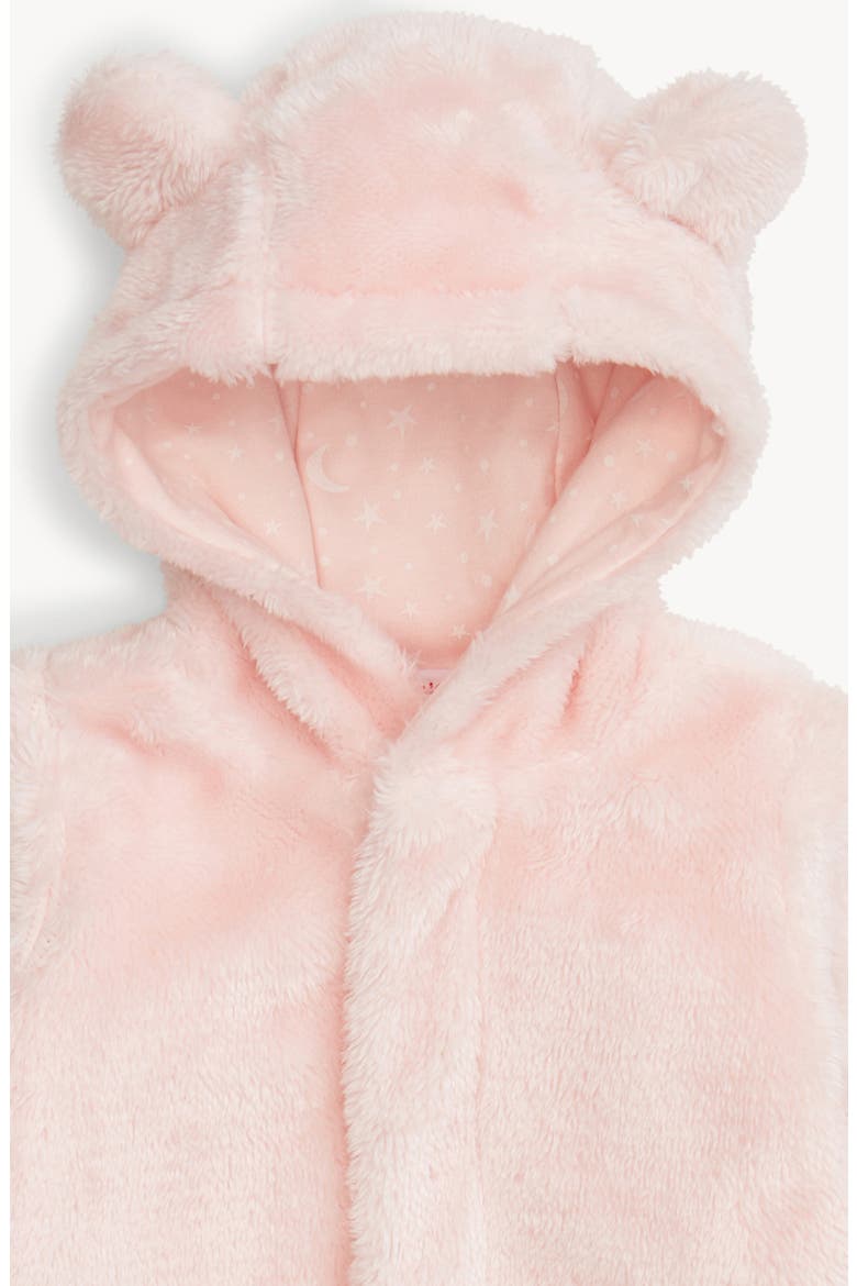 Minky Faux Fur Bear Hooded Footie Suit, Alternate, color, PINK