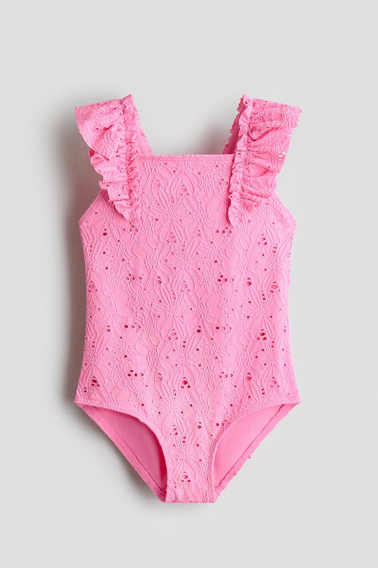 Frill-trimmed Swimsuit, Main, color, Pink