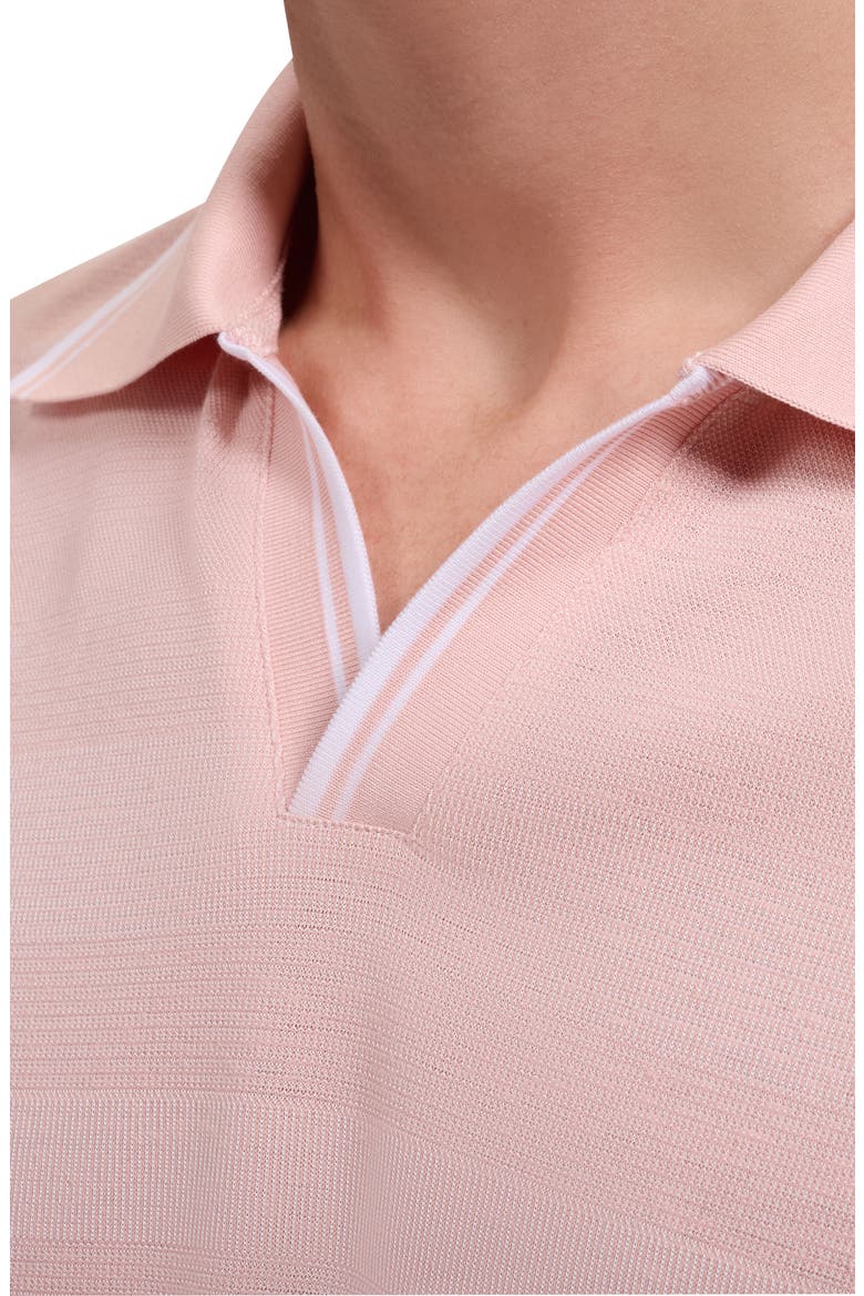 Textured Stripe Johnny Collar Polo, Alternate, color, DUSTY PINK