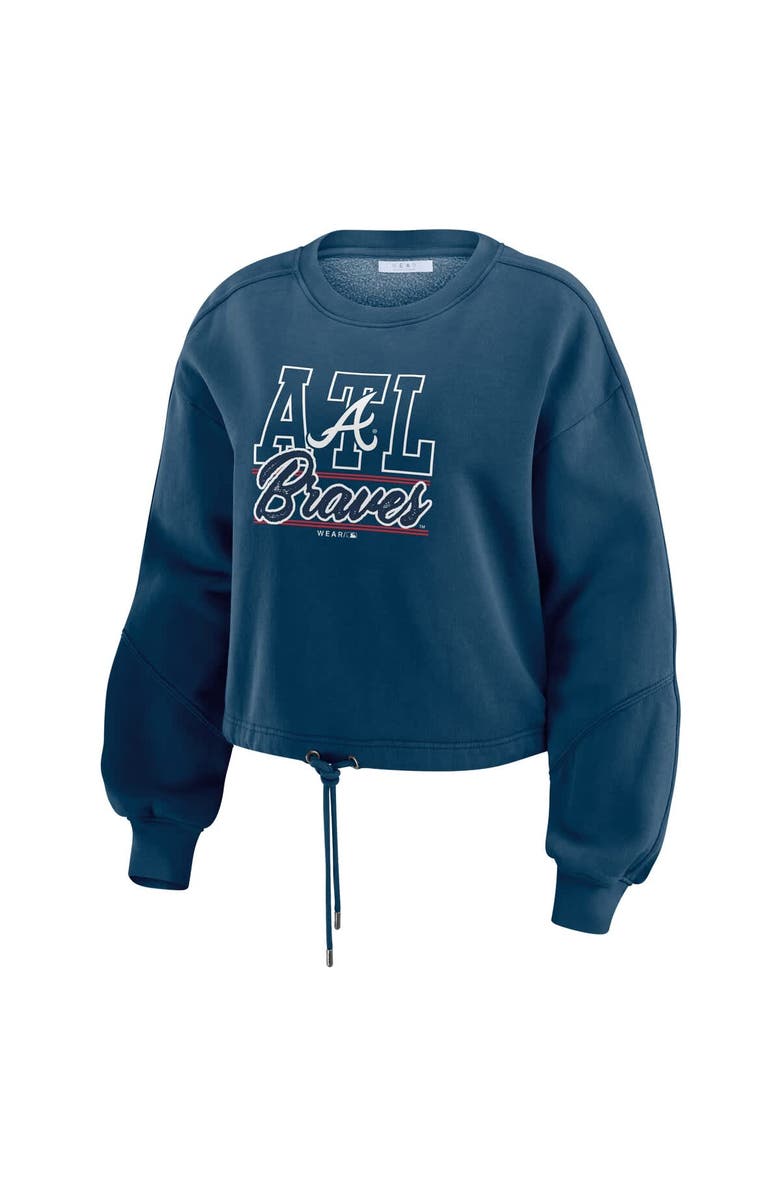 WEAR by Erin Andrews Women's WEAR by Erin Andrews  Navy Atlanta Braves Washed Fleece Sweatshirt & Shorts Lounge Set, Alternate, color, 
