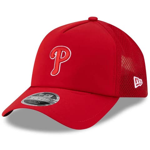 Men's New Era Red Philadelphia Phillies 2026 Batting Practice Apex 9FORTY Adjustable Trucker Hat