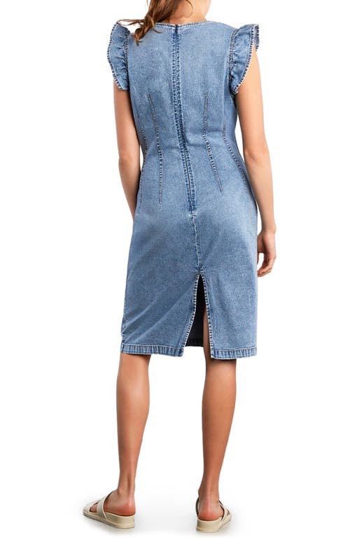 Wash Lab Denim Kitten Ruffle Sleeve Denim Dress In Blue