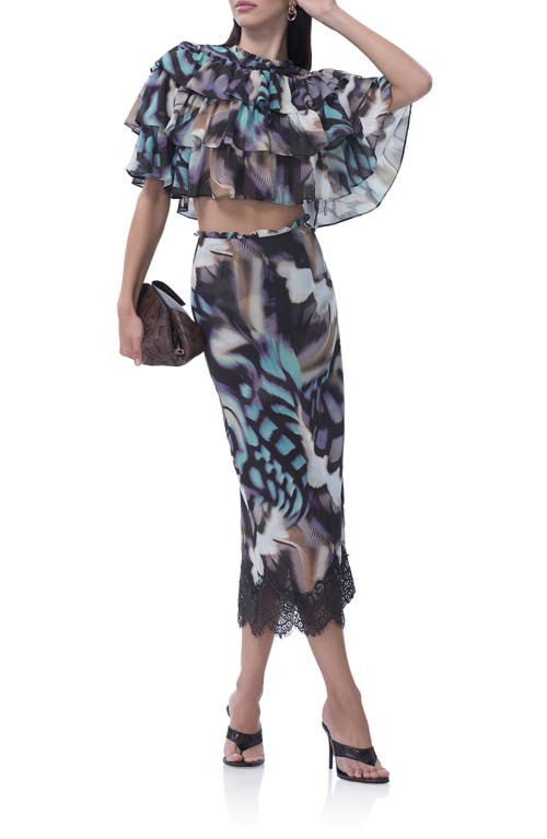 Afrm Ackley Lace Trim Midi Skirt In Multi