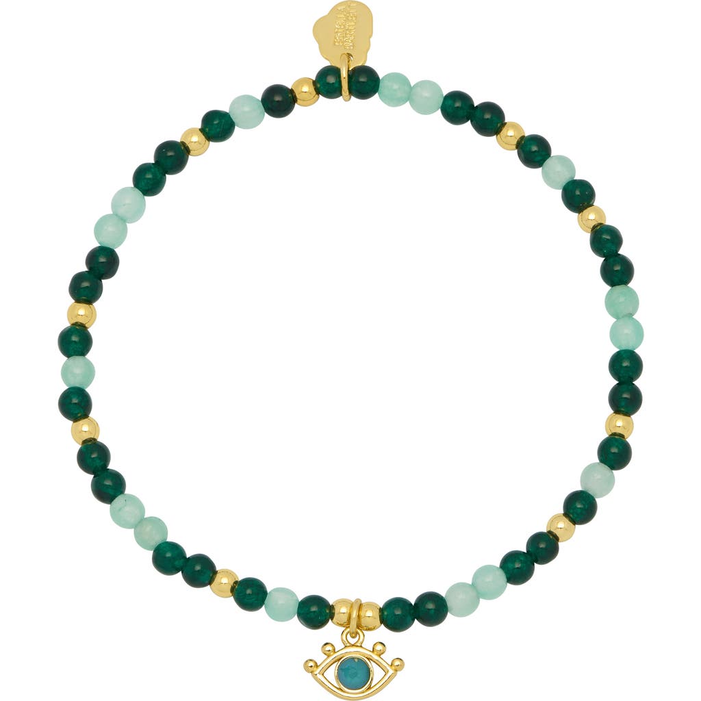 Estella Bartlett Beaded Evil Eye Stretch Bracelet in Gold/green  product