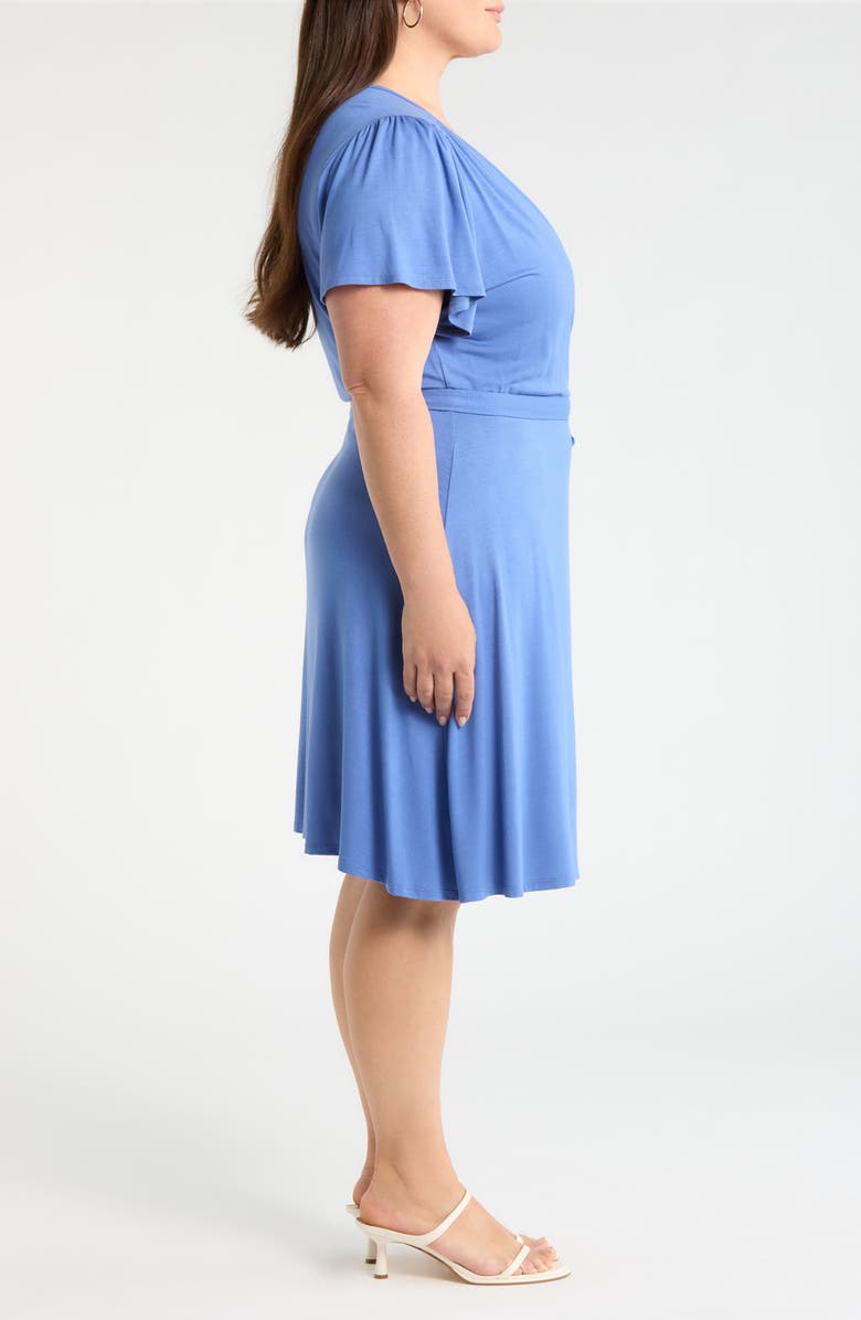 Loveappella Flutter Sleeve Faux Wrap Jersey Dress, Alternate, color, Denim
