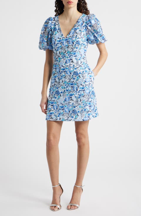 Embroidered Puff Sleeve Cocktail Dress