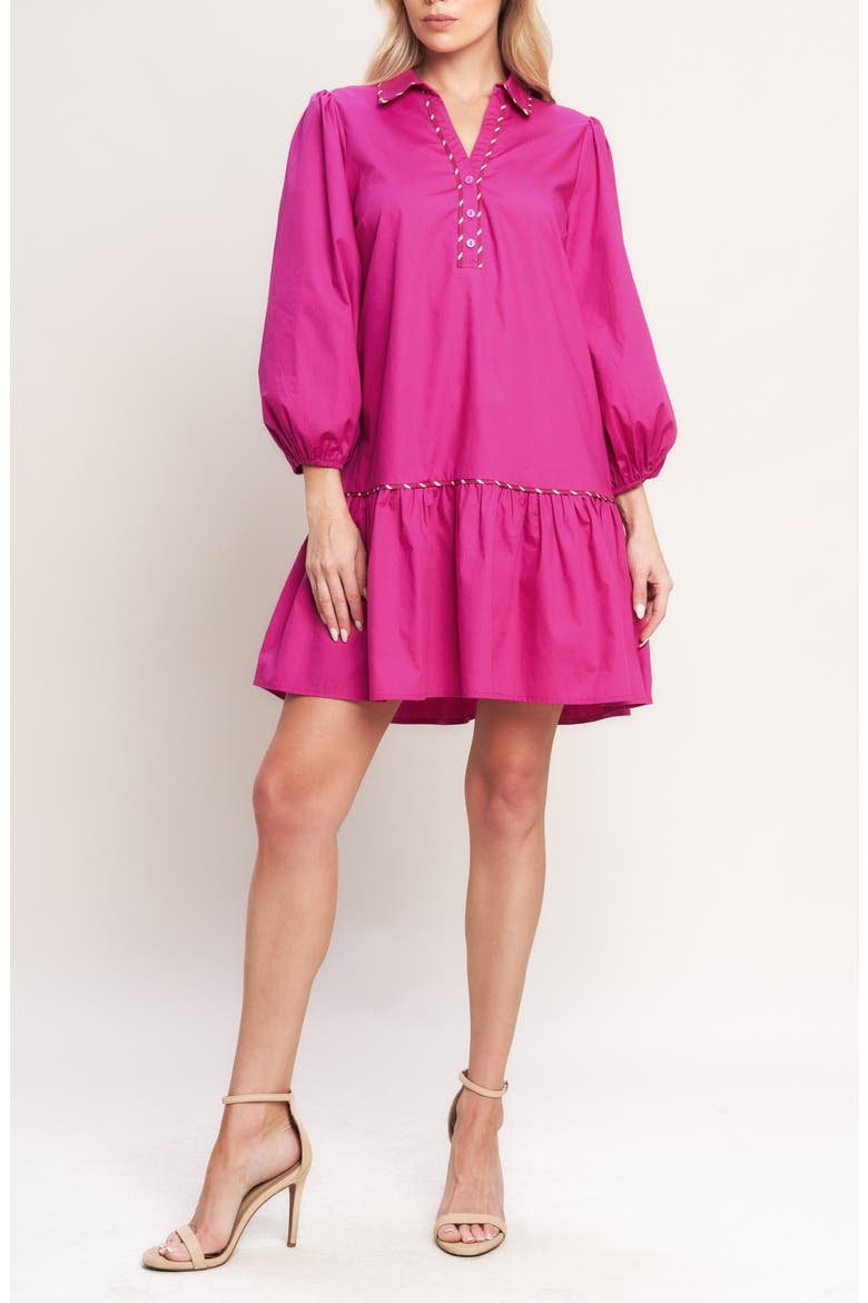 Solid Ruffle Trim Cotton Minidress, Alternate, color, FUCHSIA
