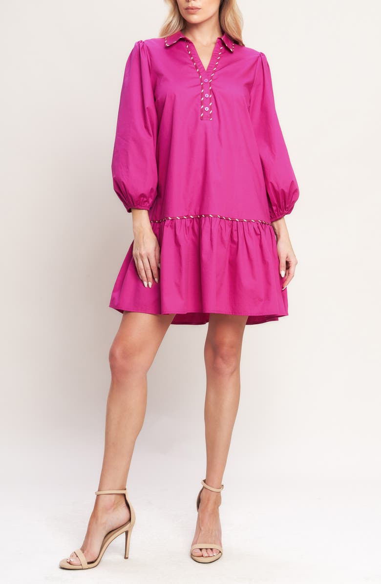 FLYING TOMATO Solid Ruffle Trim Cotton Minidress, Alternate, color, Fuchsia