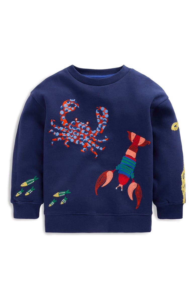 Kids' Sea Embroidered Sweatshirt, Main, color, MEDIEVAL BLUE SEACREATURES