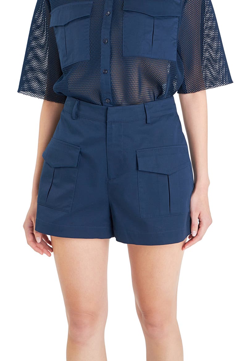 Flap Pocket High Waist Shorts, Alternate, color, NAVY