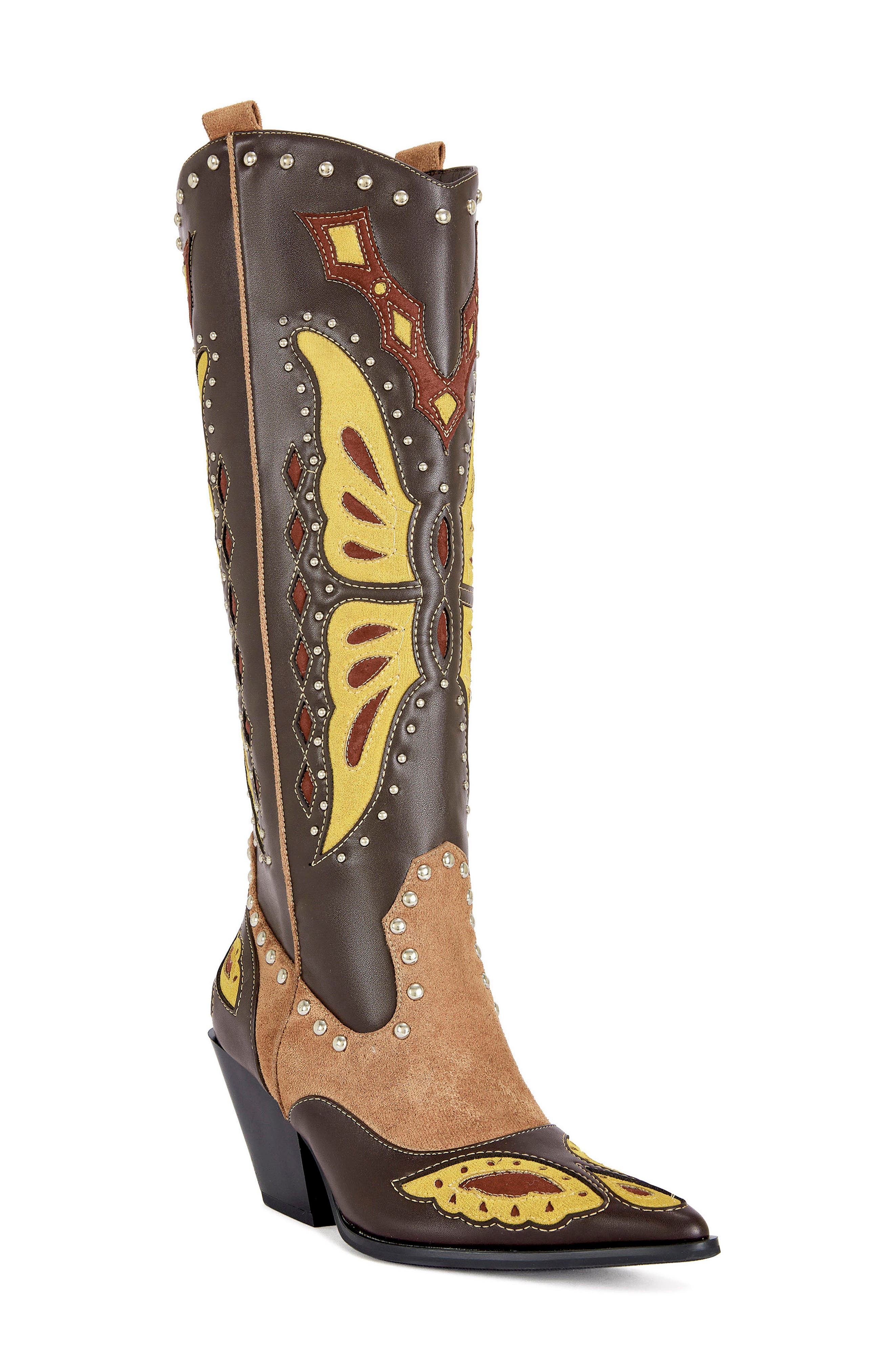 AZALEA WANG Flutter Knee High Western Boot, Main, color, 