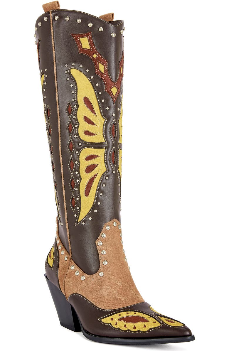 AZALEA WANG Flutter Knee High Western Boot, Main, color,