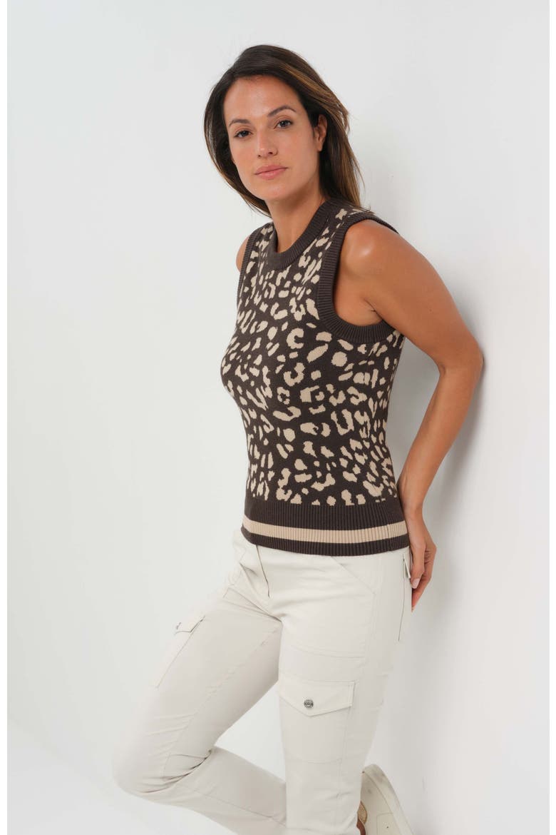 Clara Jacquard Sweater Vest with Striped Hem, Alternate, color, Urban Jungle/Latte & Espresso