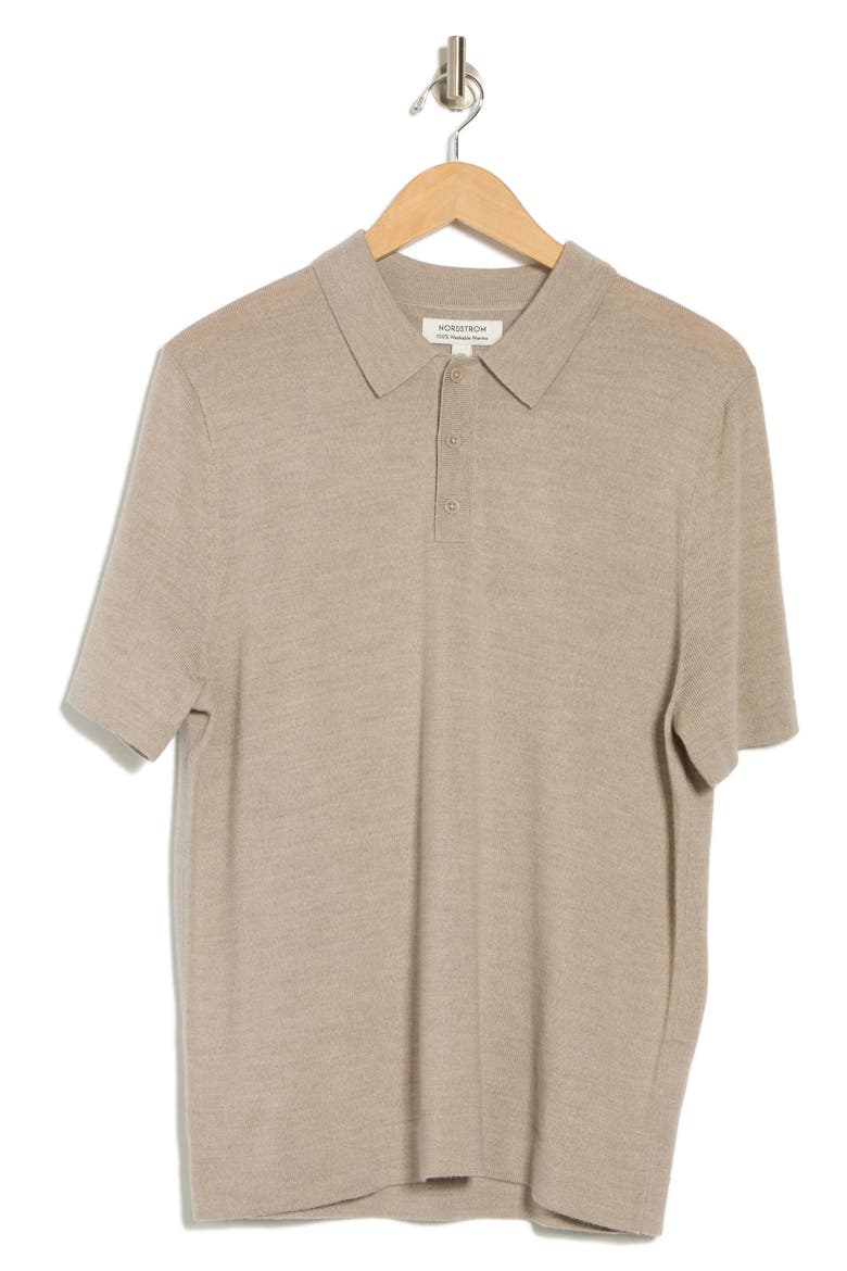 Merino Wool Polo, Alternate, color, BEIGE STRING HEATHER