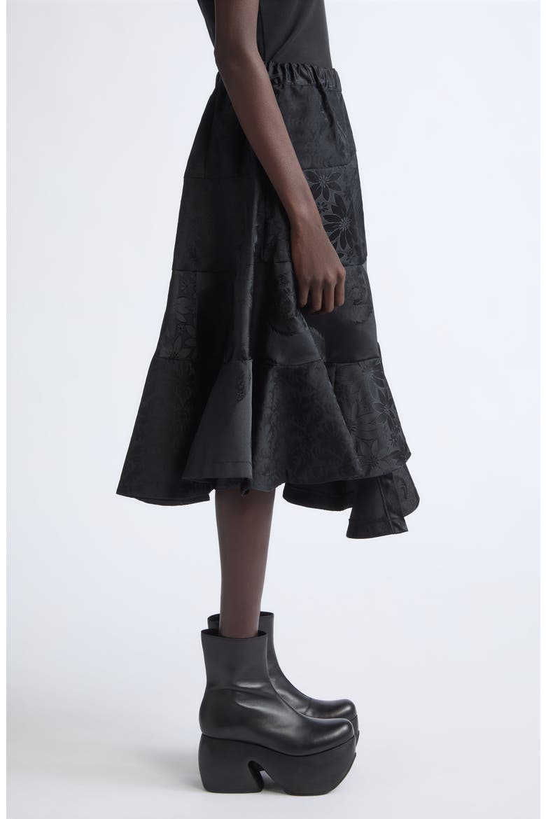 Floral Jacquard Tiered Midi Skirt, Alternate, color, BLACK X BLACK X BLACK