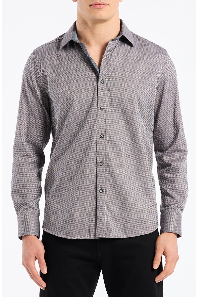 Akron Stretch Cotton Button-Up Shirt, Main, color, BROWN