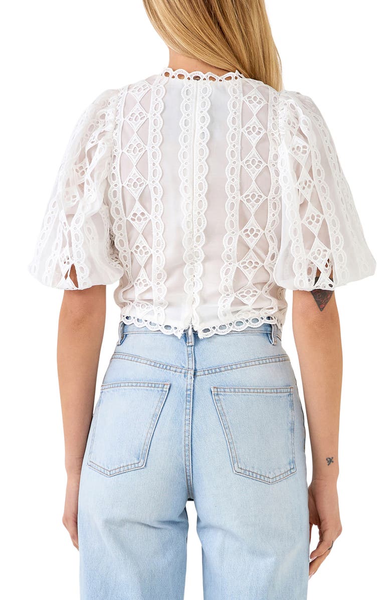 Endless Rose Lace Puff Sleeve Crop Top, Alternate, color,