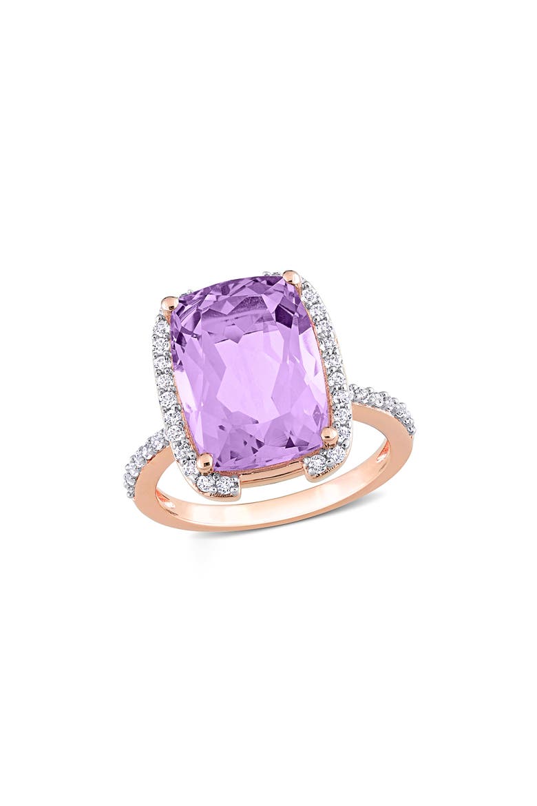 Cushion Cut Rose de France Amethyst & White Topaz Ring, Main, color, PURPLE