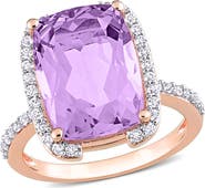 DELMAR Cushion Cut Rose de France Amethyst & White Topaz Ring