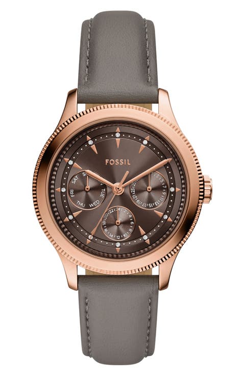 Brynn Multifunction Leather Strap Watch, 38mm