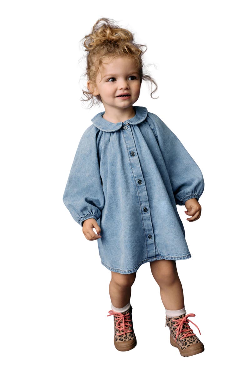 Kids' Long Sleeve Denim Shirtdress, Alternate, color, BLUE