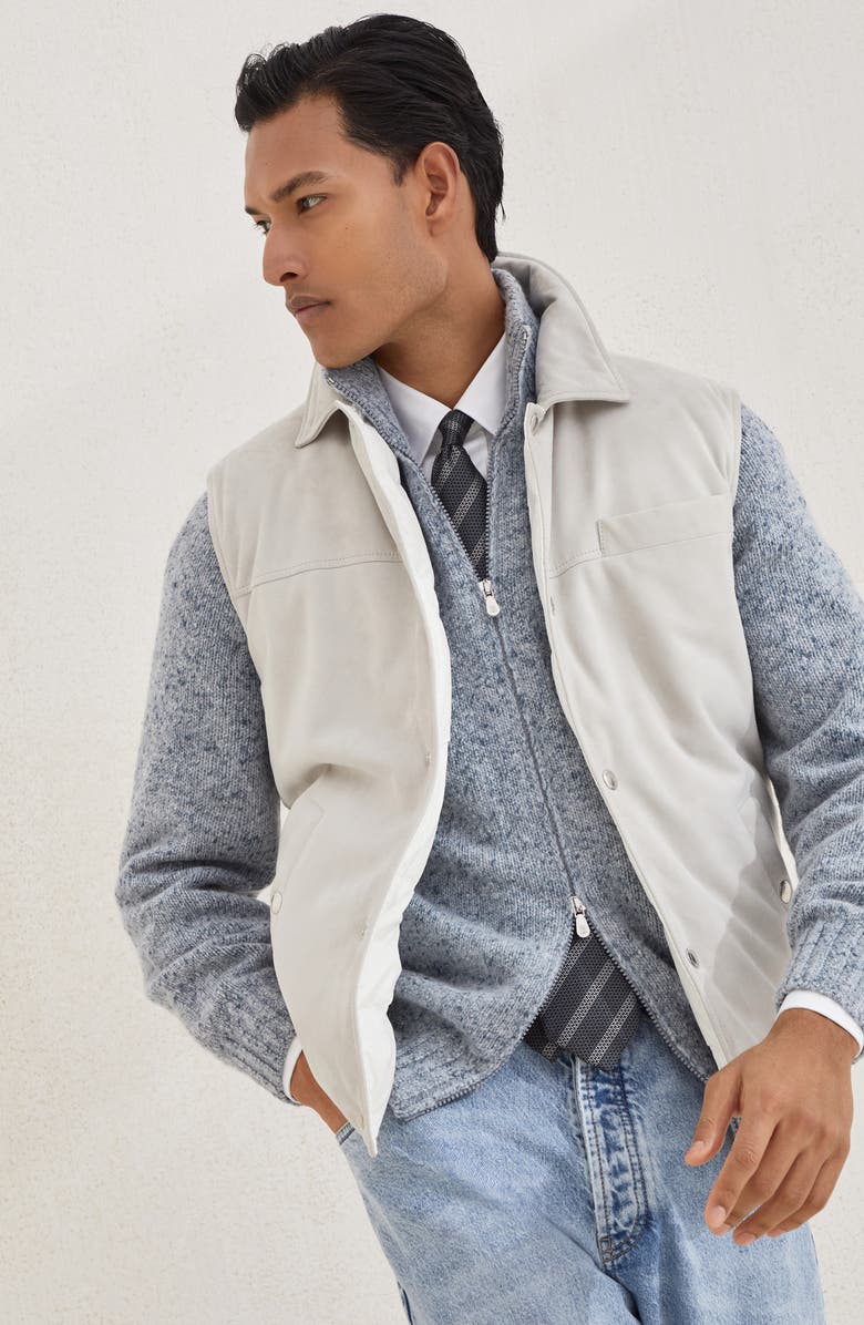 Brunello Cucinelli Suede down vest, Alternate, color, Ivory