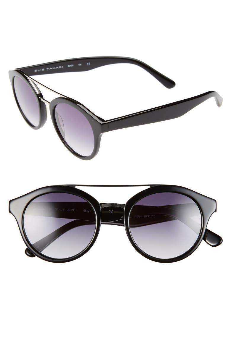 48mm Round Polarized Sunglasses, Main, color, BLACK/ SILVER