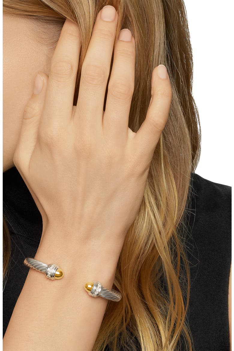 Cable Classics Bracelet with Semiprecious Stones & Diamonds, 7mm, Alternate, color, SILVER/ DIAMOND/ GOLD