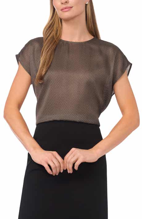 Halogen® Herringbone Print Cap Sleeve Shell