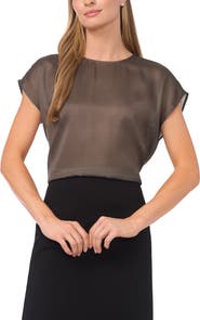 Halogen® Herringbone Print Cap Sleeve Shell