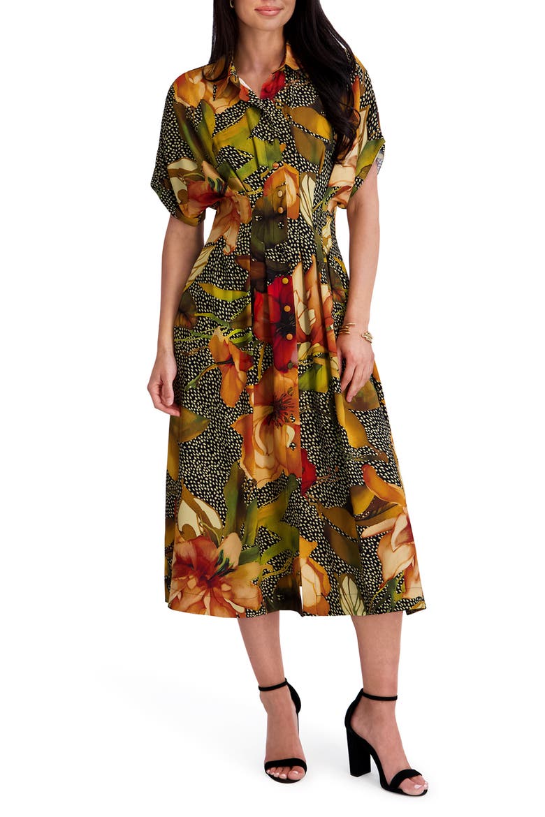 Short Sleeve Fit and Flare Midi Dress, Main, color, MULTI