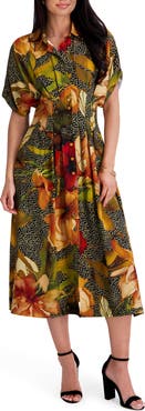 Kensie Short Sleeve Fit and Flare Midi Dress