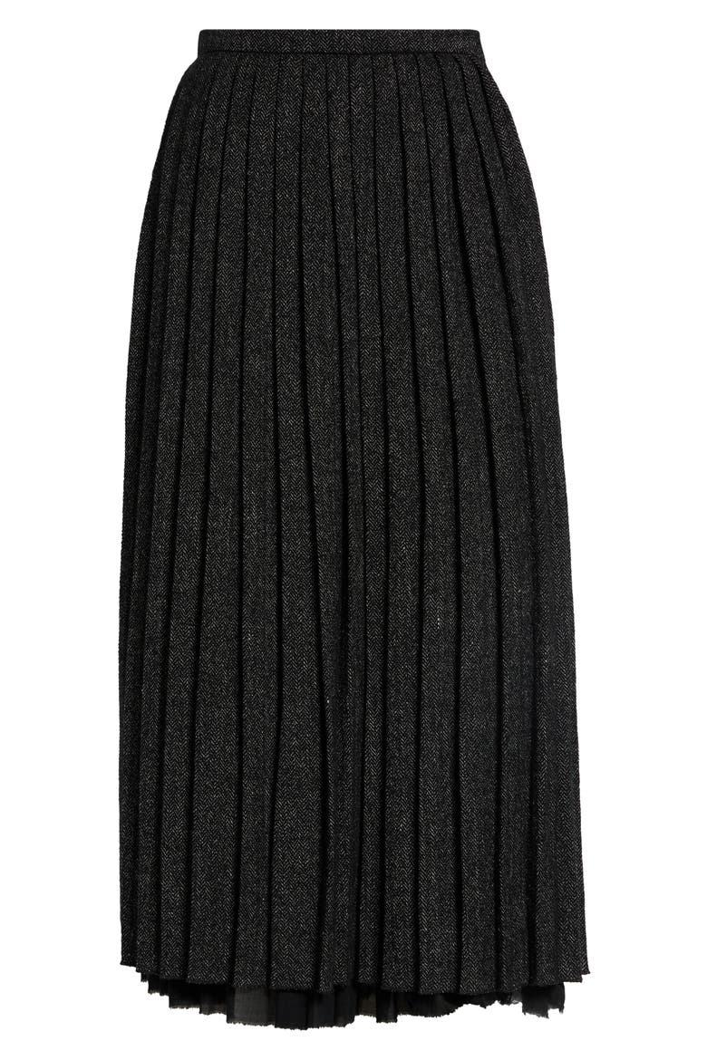 Pleated Herringbone Linen & Wool Blend Midi Skirt, Alternate, color, WOOL-100