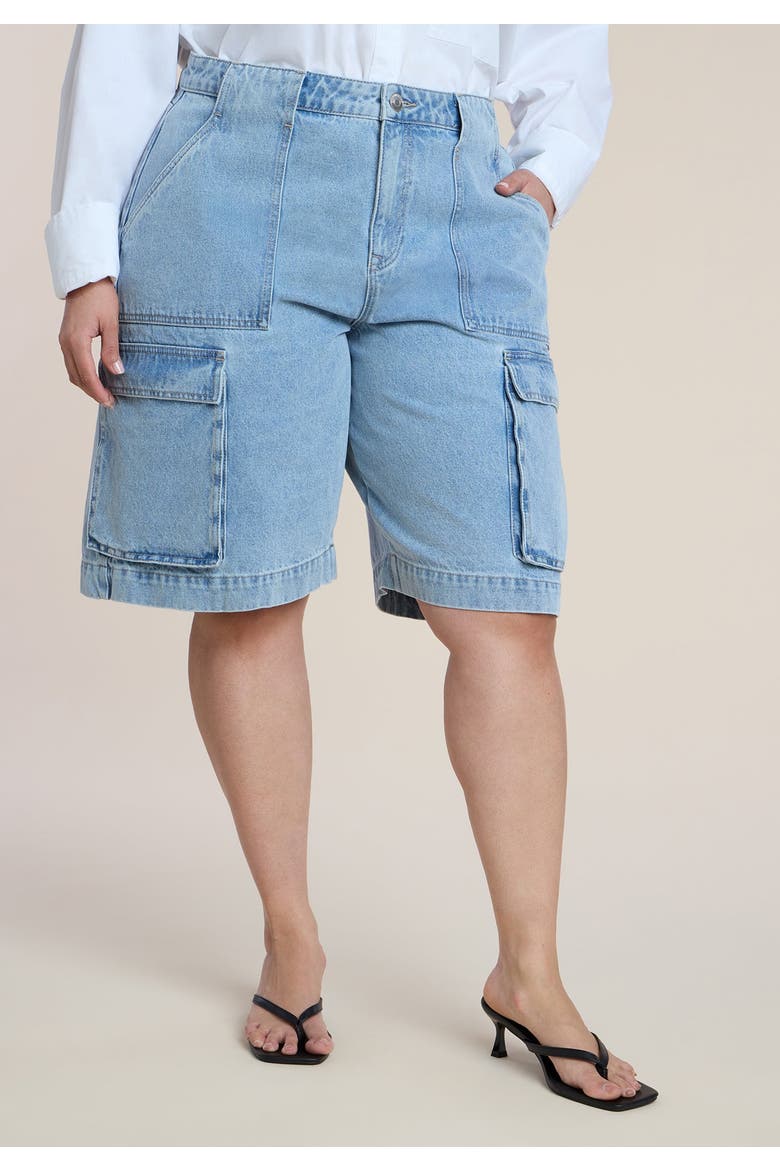 Cargo Denim Bermuda Short, Alternate, color, LIGHT WASH