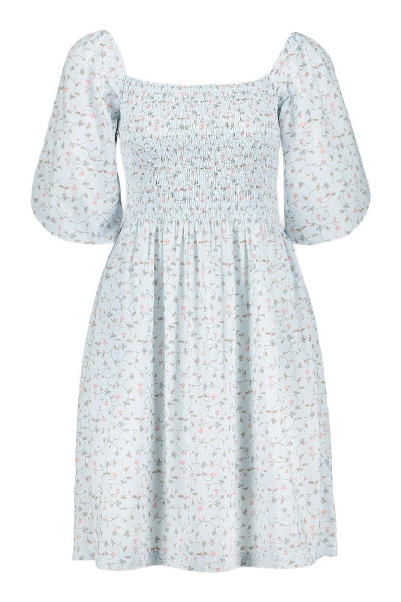 Women's Organic Smocked Bubble Sleeve Dress, Alternate, color, Pale Blue Vintage Floral