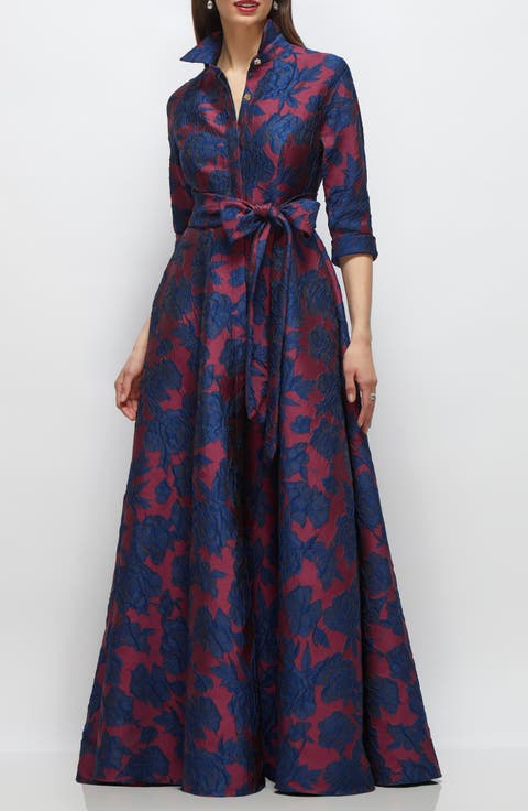 Floral Jacquard Shirtdress Gown