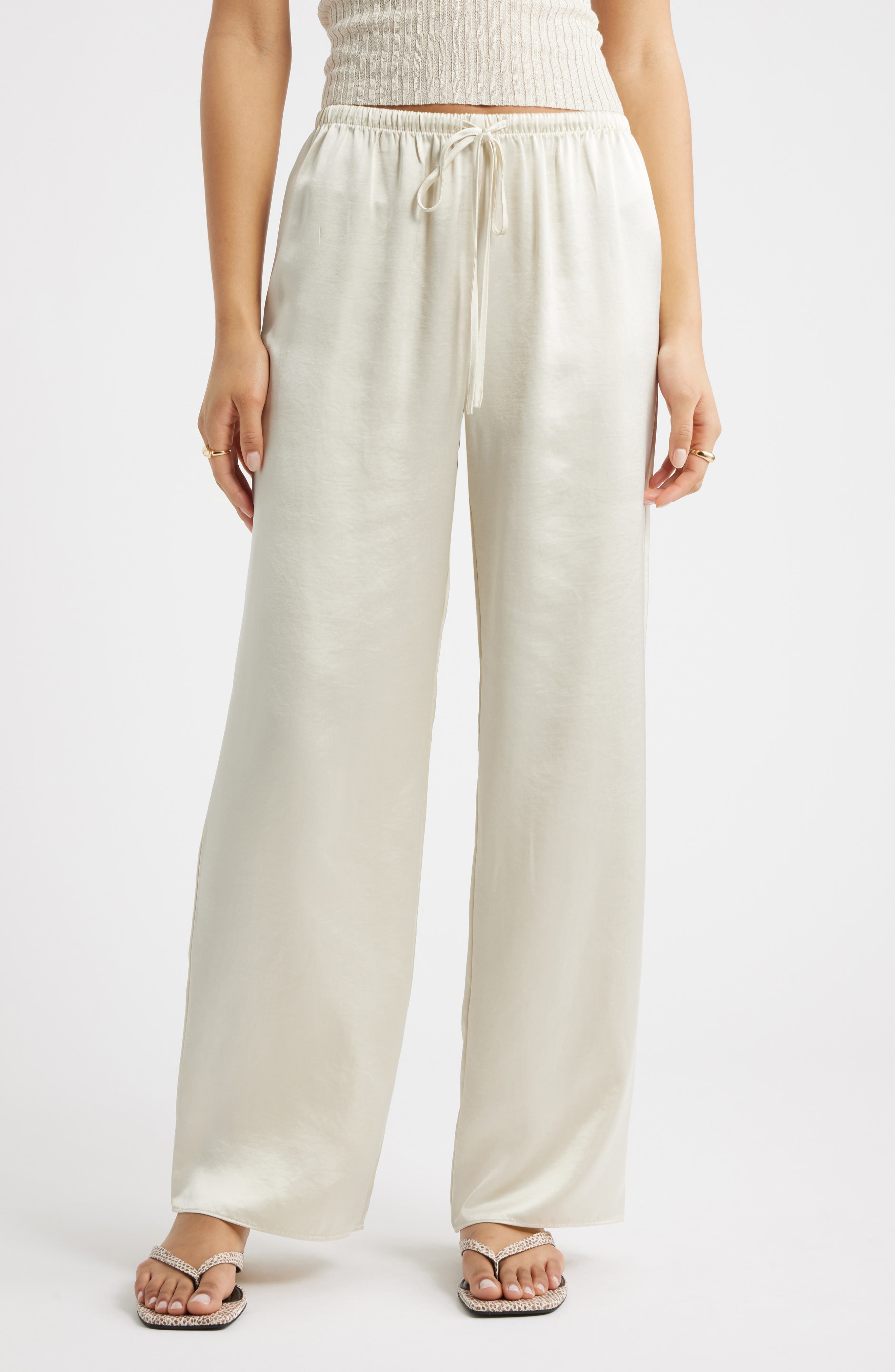 Drawstring Waist Satin Pants - image 3