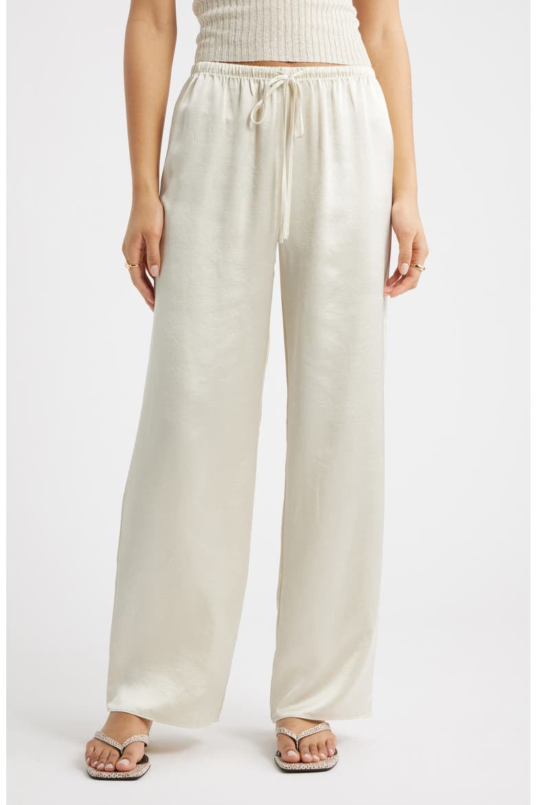 Drawstring Waist Satin Pants, Main, color, IVORY DOVE