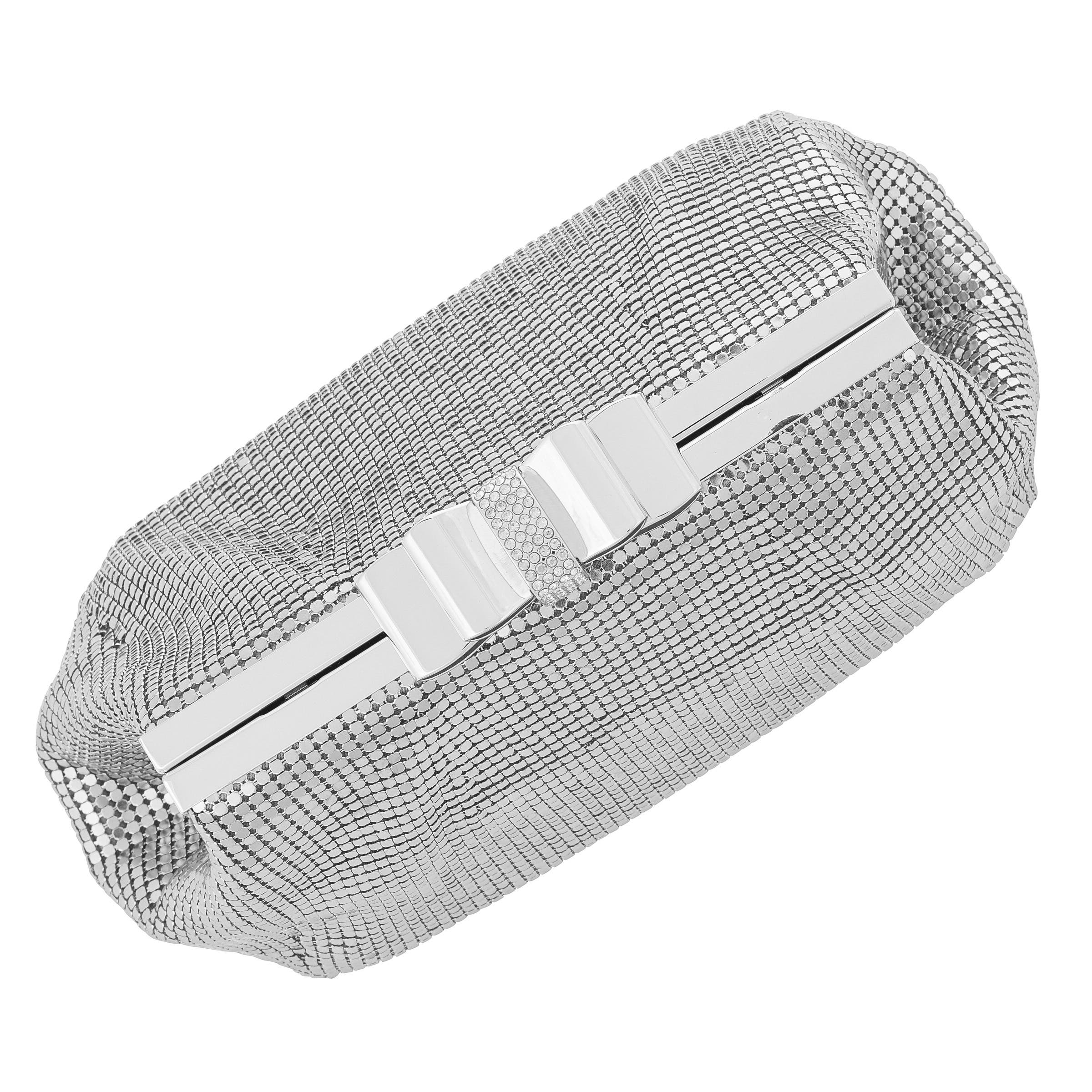 Whiting & Davis Blake Bow Clutch, Alternate, color, Pewter
