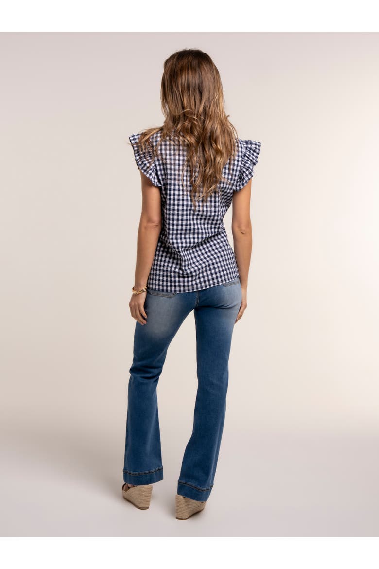 Bia Gingham Flutter Sleeve Blouse, Alternate, color, Navy