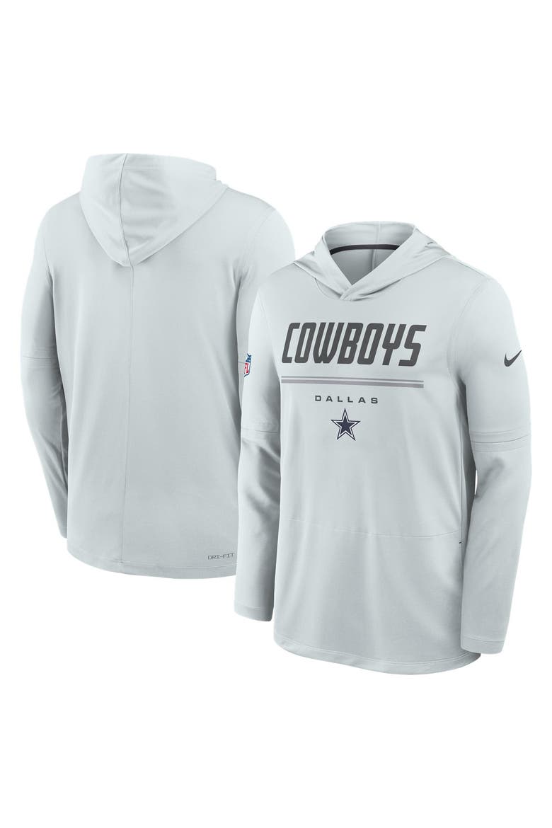 Men's Nike Gray Dallas Cowboys Sideline Game On Lightweight Long Sleeve Hooded Dri-FIT Top, Main, color, Gray
