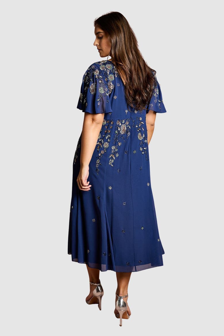 Plus Floral Embellished Midi Dress, Alternate, color, Navy