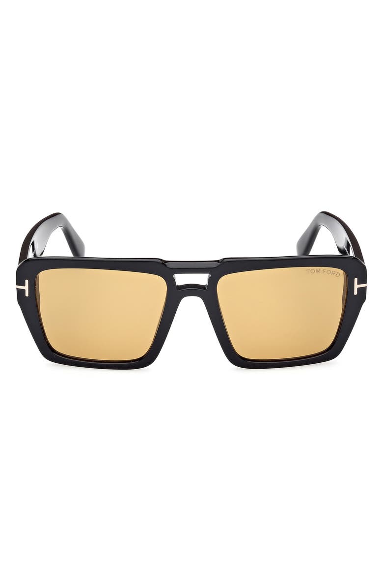 TOM FORD Redford 56mm Navigator Sunglasses, Main, color, Shiny Black / Amber